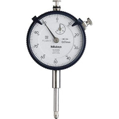Mitutoyo - 20mm Range, 0-100 Dial Reading, 0.01mm Graduation Dial Drop Indicator - 57mm Dial, 1mm Range per Revolution, 0.2mm Accuracy, Revolution Counter - USA Tool & Supply