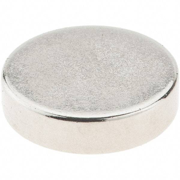 Mag-Mate - 1/2" Diam x 1/8" High Neodymium Rare Earth Magnet - 4 Lb Max Capacity, 200°F Max, Nickel Plated - USA Tool & Supply