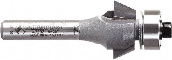 Amana Tool - 3/4" Cut Diam, 9/32" Length of Cut, 2 Flute Chamfer Edge Profile Router Bit - Carbide-Tipped, 1/4" Shank Diam, 2-3/32" OAL, Uncoated - USA Tool & Supply