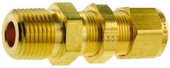 Parker - 1/4" OD, Brass Bulkhead Connector - 3,500 Max Working psi, 11/16" Hex, Comp x MNPT Ends - USA Tool & Supply