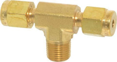 Parker - 1/8" OD, Brass Male Branch Tee - 3,600 Max Working psi, 7/16" Hex, Comp x Comp x MNPT Ends - USA Tool & Supply