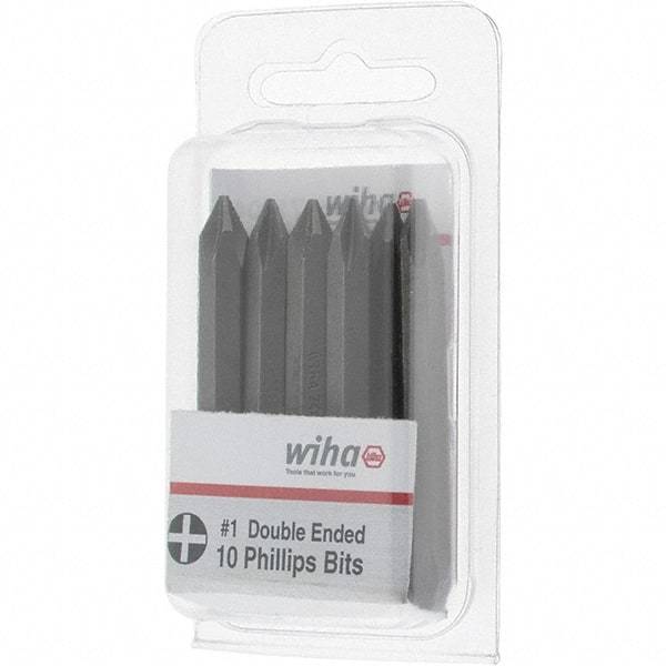 Wiha - #1, Reversible Phillips Screwdriver Pack Bit - 1/4" Drive, 2-3/8" OAL - USA Tool & Supply