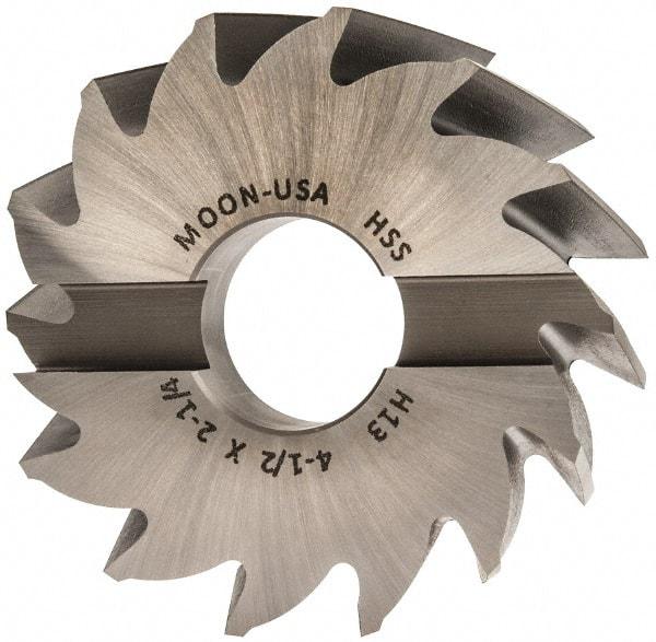 Made in USA - 4-1/2" Diam, 1-1/2" Arbor Hole Diam, 2-1/4" Length of Cut, 14 Flute, High Speed Steel, Finisher Shell End Mill - Right Hand Cut, Right Hand Spiral Flute, Uncoated - USA Tool & Supply