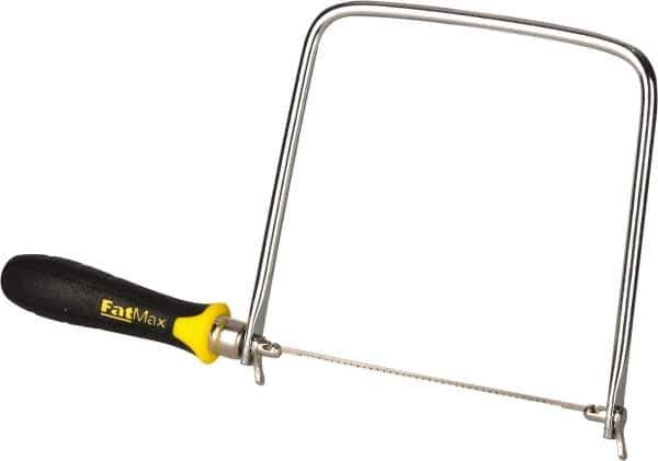 Stanley - 6-1/2" Steel Blade Coping Saw - ABS, TPR Handle, Ergonomic, 13-1/4" OAL, 6-3/4" Throat Depth - USA Tool & Supply