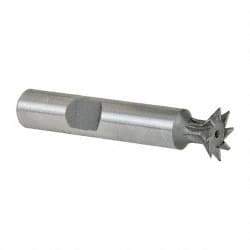 Made in USA - 1/2" Diam x 1/8" Width of Cut, 45° Included Angle, Cobalt Dovetail Cutter - 3/8" Shank Diam, 2" Shank Length, 2-1/8" Overall Length, Weldon Flat, Uncoated - USA Tool & Supply