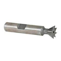 Made in USA - 1/2" Diam x 7/32" Width of Cut, 60° Included Angle, Cobalt Dovetail Cutter - 3/8" Shank Diam, 2-1/8" Overall Length, Weldon Flat, Uncoated - USA Tool & Supply