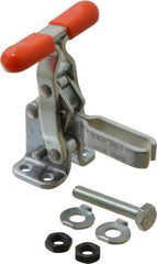 Lapeer - 200 Lb Holding Capacity, Vertical Handle, Manual Hold Down Toggle Clamp - 64° Handle Movement, 110° Bar Opening, U-Bar, Flanged Base, Carbon Steel - USA Tool & Supply