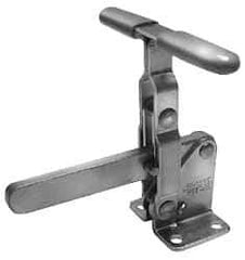 Lapeer - 700 Lb Holding Capacity, Vertical Handle, Manual Hold Down Toggle Clamp - 57° Handle Movement, 106° Bar Opening, Solid Bar, Flanged Base, Carbon Steel - USA Tool & Supply