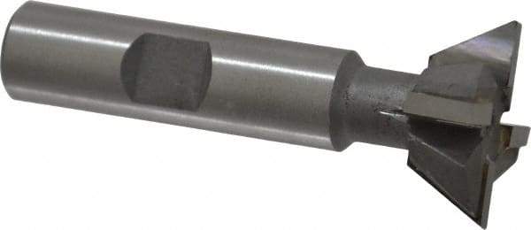 Made in USA - 1" Diam x 3/8" Width of Cut, 60° Included Angle, Carbide-Tipped Dovetail Cutter - 1/2" Shank Diam, 2-1/2" Overall Length, 0.02" Corner Radius, Weldon Flat, Uncoated - USA Tool & Supply