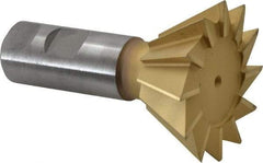Made in USA - 2-1/2" Diam x 1-1/8" Width of Cut, 60° Included Angle, High Speed Steel Dovetail Cutter - 1" Shank Diam, 3-3/4" Overall Length, Weldon Flat, TiN Coated - USA Tool & Supply