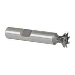 Made in USA - 1/2" Diam x 1/8" Width of Cut, 45° Included Angle, High Speed Steel Dovetail Cutter - 3/8" Shank Diam, 2" Shank Length, 2-1/8" Overall Length, Weldon Flat, Uncoated - USA Tool & Supply