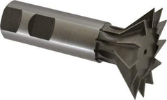 Made in USA - 2-1/4" Diam x 11/16" Width of Cut, 45° Included Angle, High Speed Steel Dovetail Cutter - 1" Shank Diam, 3-1/16" Shank Length, 3-3/4" Overall Length, Weldon Flat, Uncoated - USA Tool & Supply