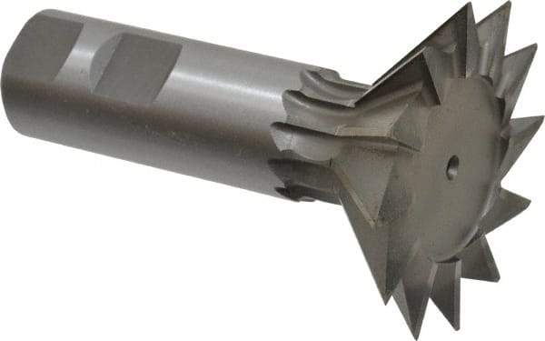 Made in USA - 2-1/2" Diam x 3/4" Width of Cut, 45° Included Angle, High Speed Steel Dovetail Cutter - 1" Shank Diam, 3" Shank Length, 3-3/4" Overall Length, Weldon Flat, Uncoated - USA Tool & Supply