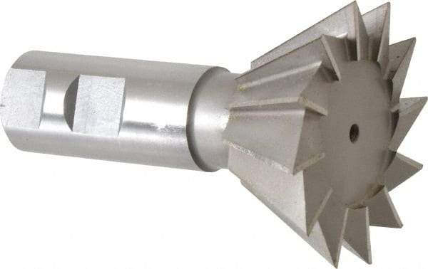 Made in USA - 2-1/2" Diam x 1-1/8" Width of Cut, 60° Included Angle, High Speed Steel Dovetail Cutter - 1" Shank Diam, 3-3/4" Overall Length, Weldon Flat, Uncoated - USA Tool & Supply