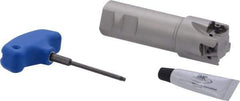 Iscar - 1-1/2" Cut Diam, 0.49" Max Depth of Cut, 1-1/4" Shank Diam, 4-1/2" OAL, Indexable Square Shoulder Helical End Mill - Weldon Shank, 90° Lead Angle, Through Coolant, Series Helitang - USA Tool & Supply