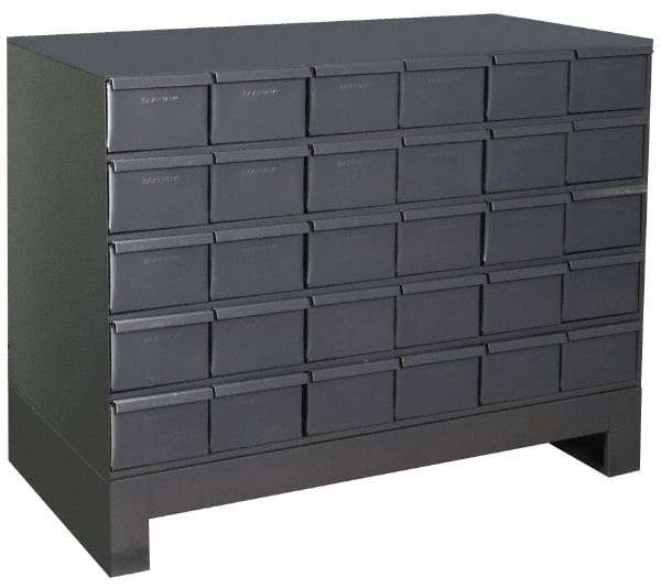 Durham - 30 Bin Drawer Cabinet System - 17-1/4 Inch Overall Depth x 26-7/8 Inch Overall Height, Gray Steel Bins - USA Tool & Supply