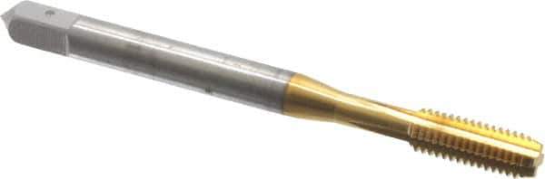 Balax - #10-32 UNF 2B 4 Flute TiN Finish Cobalt Straight Flute Machine Tap - Bottoming, Right Hand Thread, 2-3/8" OAL, 0.64" Thread Length, H3 Limit, Oversize - Exact Industrial Supply