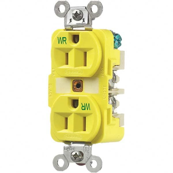 Hubbell Wiring Device-Kellems - 125V 15A NEMA 5-15R Industrial Grade Yellow Straight Blade Duplex Receptacle - USA Tool & Supply