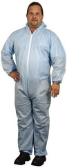 PRO-SAFE - Size 4XL SMS General Purpose Coveralls - Blue, Zipper Closure, Elastic Cuffs, Open Ankles, Serged Seams, ISO Class 6 - USA Tool & Supply