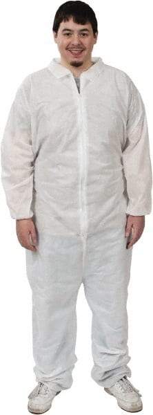 PRO-SAFE - Size XL SMS Chemical Resistant Coveralls - White, Zipper Closure, Elastic Cuffs, Elastic Ankles, Serged Seams, ISO Class 6 - USA Tool & Supply