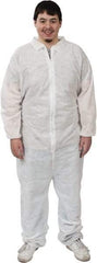 PRO-SAFE - Size XL SMS Chemical Resistant Coveralls - White, Zipper Closure, Elastic Cuffs, Elastic Ankles, Serged Seams, ISO Class 6 - USA Tool & Supply