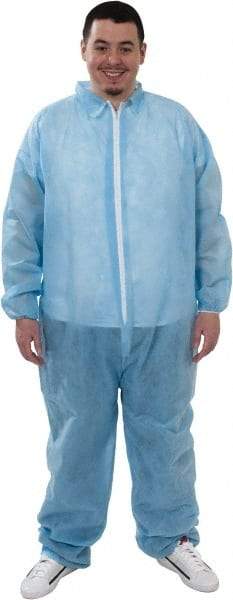 PRO-SAFE - Size XL Polypropylene General Purpose Coveralls - Blue, Zipper Closure, Elastic Cuffs, Elastic Ankles, Serged Seams, ISO Class 7 - USA Tool & Supply