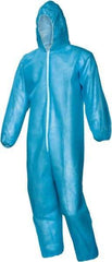 PRO-SAFE - Size 4XL Polypropylene General Purpose Coveralls - Blue, Zipper Closure, Elastic Cuffs, Open Ankles, Serged Seams, ISO Class 7 - USA Tool & Supply
