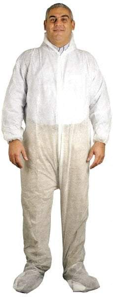 PRO-SAFE - Size M Polypropylene General Purpose Coveralls - White, Zipper Closure, Elastic Cuffs, Open Ankles, Serged Seams, ISO Class 7 - USA Tool & Supply