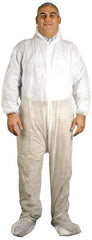 PRO-SAFE - Size M Polypropylene General Purpose Coveralls - White, Zipper Closure, Elastic Cuffs, Open Ankles, Serged Seams, ISO Class 7 - USA Tool & Supply
