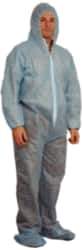 PRO-SAFE - Size M Polypropylene General Purpose Coveralls - Blue, Zipper Closure, Elastic Cuffs, Open Ankles, Serged Seams, ISO Class 7 - USA Tool & Supply