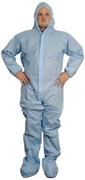 PRO-SAFE - Size 4XL SMS General Purpose Coveralls - Blue, Zipper Closure, Elastic Cuffs, Open Ankles, Serged Seams, ISO Class 6 - USA Tool & Supply