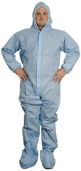 PRO-SAFE - Size 4XL SMS General Purpose Coveralls - Blue, Zipper Closure, Elastic Cuffs, Open Ankles, Serged Seams, ISO Class 6 - USA Tool & Supply