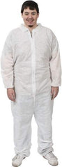 PRO-SAFE - Size L SMS General Purpose Coveralls - White, Zipper Closure, Elastic Cuffs, Elastic Ankles, Serged Seams, ISO Class 6 - USA Tool & Supply
