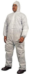 PRO-SAFE - Size 4XL Polypropylene General Purpose Coveralls - White, Zipper Closure, Elastic Cuffs, Open Ankles, Serged Seams, ISO Class 7 - USA Tool & Supply