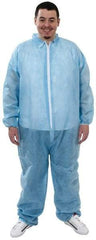 PRO-SAFE - Size 2XL Polypropylene General Purpose Coveralls - Blue, Zipper Closure, Elastic Cuffs, Elastic Ankles, Serged Seams, ISO Class 7 - USA Tool & Supply