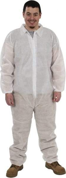 PRO-SAFE - Size M Polypropylene General Purpose Coveralls - White, Zipper Closure, Elastic Cuffs, Elastic Ankles, Serged Seams, ISO Class 7 - USA Tool & Supply