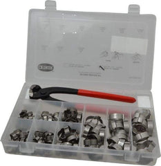 Oetiker - 124 Piece, 5/16 to 1" Diam, 2-Ear Service Clamp Kit - 123 Clamps & 1 Stainless Steel Side Jaw Pincer - USA Tool & Supply