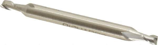 Made in USA - 1/8", 3/16" LOC, 3/16" Shank Diam, 2" OAL, 2 Flute, High Speed Steel Square End Mill - Double End, Uncoated, Spiral Flute, 30° Helix, Centercutting - USA Tool & Supply