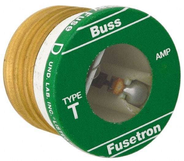 Cooper Bussmann - 125 VAC, 25 Amp, Time Delay Plug Fuse - Fuse Holder Mount, 2.38" OAL, 10 (RMS Symmetrical) kA Rating, 2-1/4" Diam - USA Tool & Supply