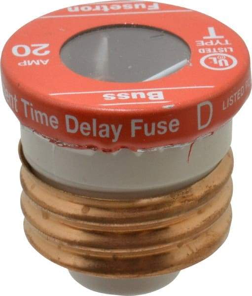 Cooper Bussmann - 125 VAC, 20 Amp, Time Delay Plug Fuse - Fuse Holder Mount, 2.38" OAL, 10 (RMS Symmetrical) kA Rating, 2-1/4" Diam - USA Tool & Supply