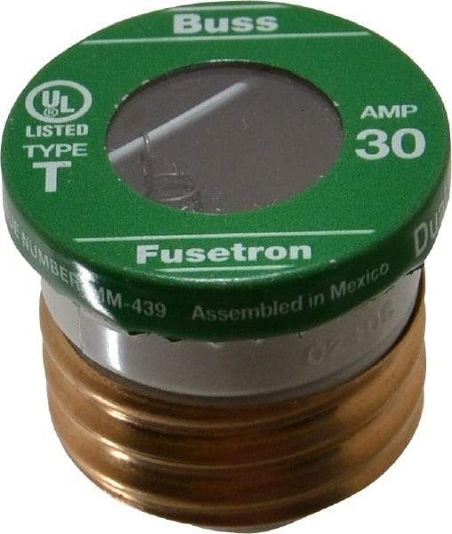 Cooper Bussmann - 125 VAC, 30 Amp, Time Delay Plug Fuse - Fuse Holder Mount, 2.38" OAL, 10 (RMS Symmetrical) kA Rating, 2-1/4" Diam - USA Tool & Supply