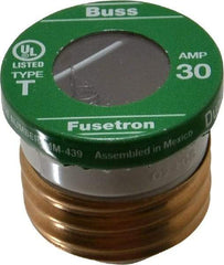 Cooper Bussmann - 125 VAC, 30 Amp, Time Delay Plug Fuse - Fuse Holder Mount, 2.38" OAL, 10 (RMS Symmetrical) kA Rating, 2-1/4" Diam - USA Tool & Supply