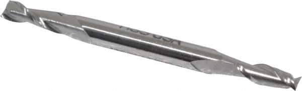 Made in USA - 5/32", 7/16" LOC, 3/16" Shank Diam, 2-1/4" OAL, 2 Flute, High Speed Steel Square End Mill - Double End, Uncoated, Spiral Flute, 30° Helix, Centercutting - USA Tool & Supply