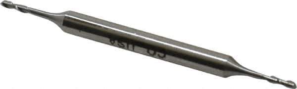 Made in USA - 1/16", 7/32" LOC, 3/16" Shank Diam, 2-1/2" OAL, 2 Flute, High Speed Steel Square End Mill - Double End, Uncoated, Spiral Flute, 30° Helix, Centercutting - USA Tool & Supply