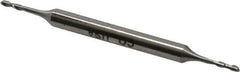 Made in USA - 1/16", 7/32" LOC, 3/16" Shank Diam, 2-1/2" OAL, 2 Flute, High Speed Steel Square End Mill - Double End, Uncoated, Spiral Flute, 30° Helix, Centercutting - USA Tool & Supply