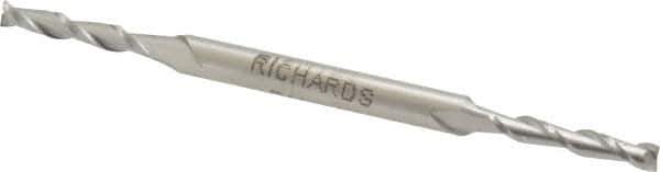 Made in USA - 1/8", 3/4" LOC, 3/16" Shank Diam, 3-1/8" OAL, 2 Flute, Cobalt Square End Mill - Double End, Uncoated, Spiral Flute, 30° Helix, Centercutting - USA Tool & Supply