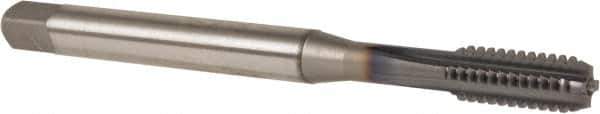 OSG - 1/4-20 UNC 2B 4 Flute TiCN Finish Powdered Metal Straight Flute Machine Tap - Bottoming, Right Hand Thread, 2-1/2" OAL, 1" Thread Length, H5 Limit, Oversize - Exact Industrial Supply