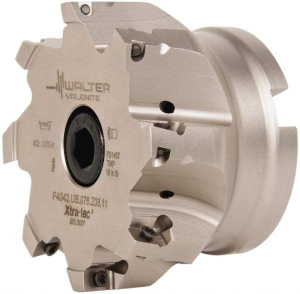 Walter - 8 Inserts, 4" Cut Diam, 1-1/2" Arbor Diam, 0.591" Max Depth of Cut, Indexable Square-Shoulder Face Mill - 0/90° Lead Angle, 2.48" High, AD.T 1606.. Insert Compatibility, Series F4042 - USA Tool & Supply