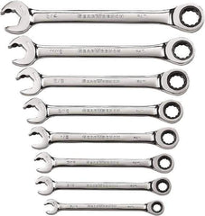 GearWrench - 8 Piece, 5/16" to 3/4", 12 Point Ratcheting Combination Wrench Set - Inch Measurement Standard, Chrome Finish - USA Tool & Supply