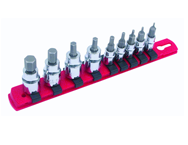 9 Piece - Hex Metric Socket Set  1/4" Square Drive 1.5-4.0 3/8" Square Drive 5.0-10.0mm On Rail - 1/4" Replaceable Hex Bits. - USA Tool & Supply